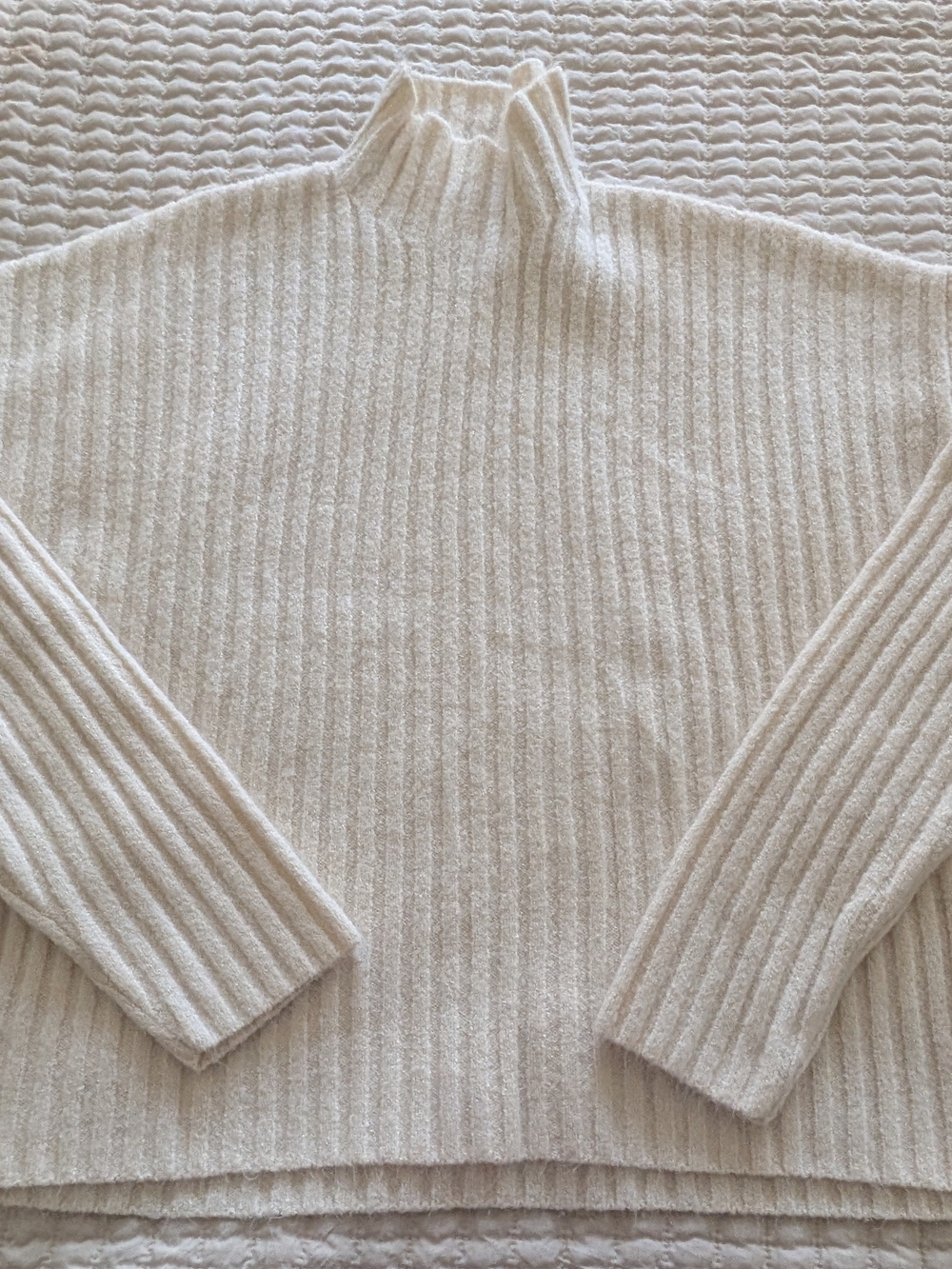 Double Zero Cream Ribbed Mock Neck Sweater